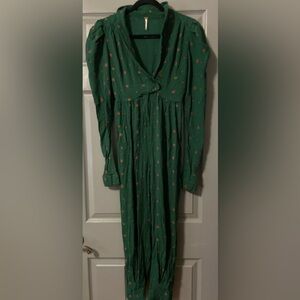 Free People hunter green long sleeve jumpsuit size XS